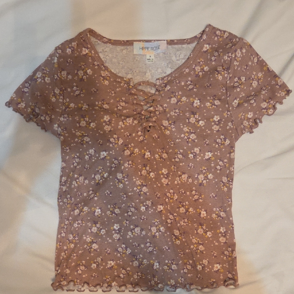 Hippie Rose Floral Lace-Up Top - Brown